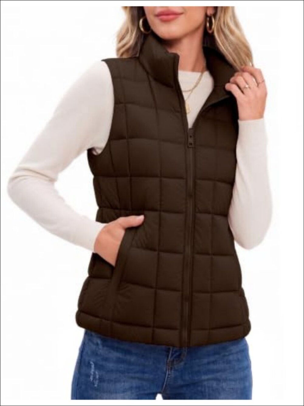 Zeagoo Women's Lightweight Quilted Puffer Vest Stand Collar Zip Up